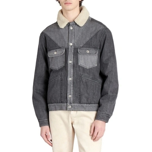 Isabel Marant Gray Sherpa Lined Jarepa Western Denim Trucker Jacket - Picture 1 of 12